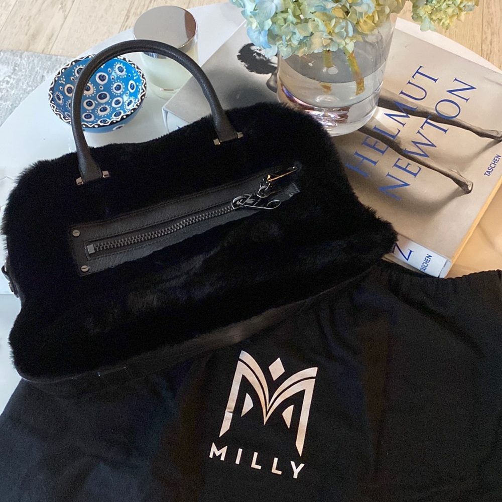 Milly black faux fur bag with dusty bag